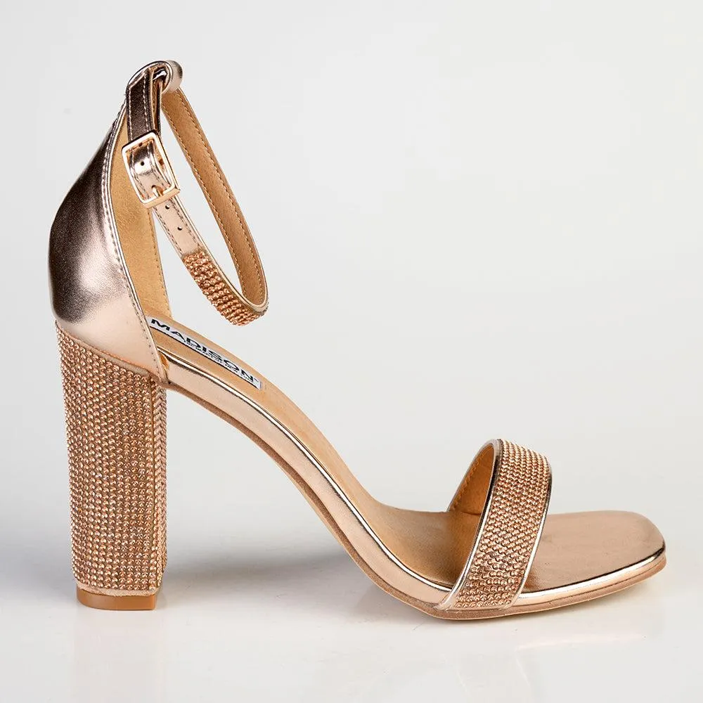 Madison Angel Diamond Block Heel Sandal - Rose Gold