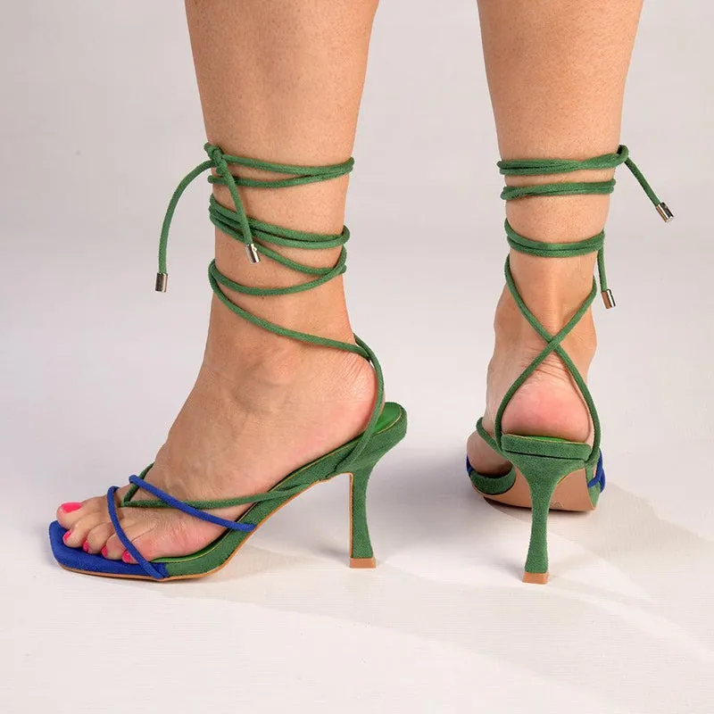 Madison Aspen Ankle Wrap Sandal - Green/Cobalt