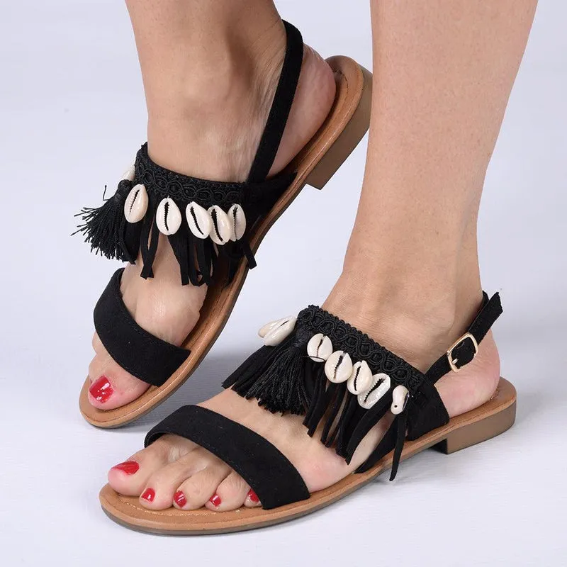 Madison Carter Fringe Sandals - Black