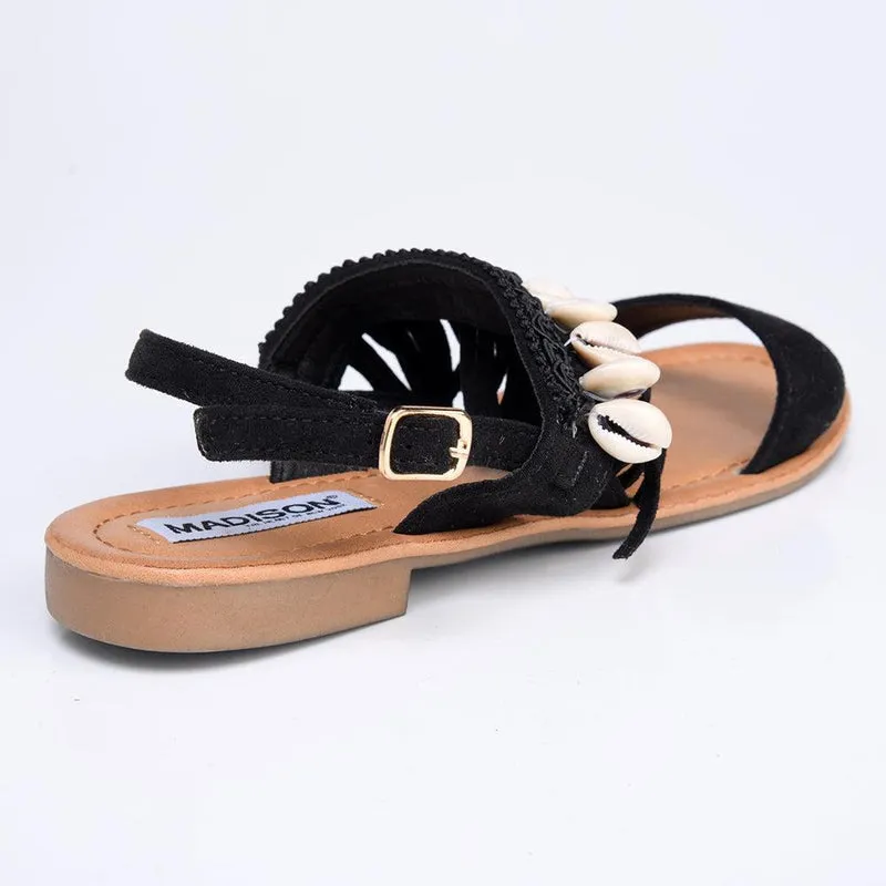 Madison Carter Fringe Sandals - Black