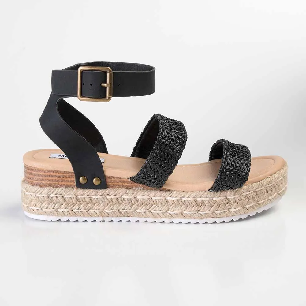 Madison Cassie Double Strap Espadrille Sandals - Black