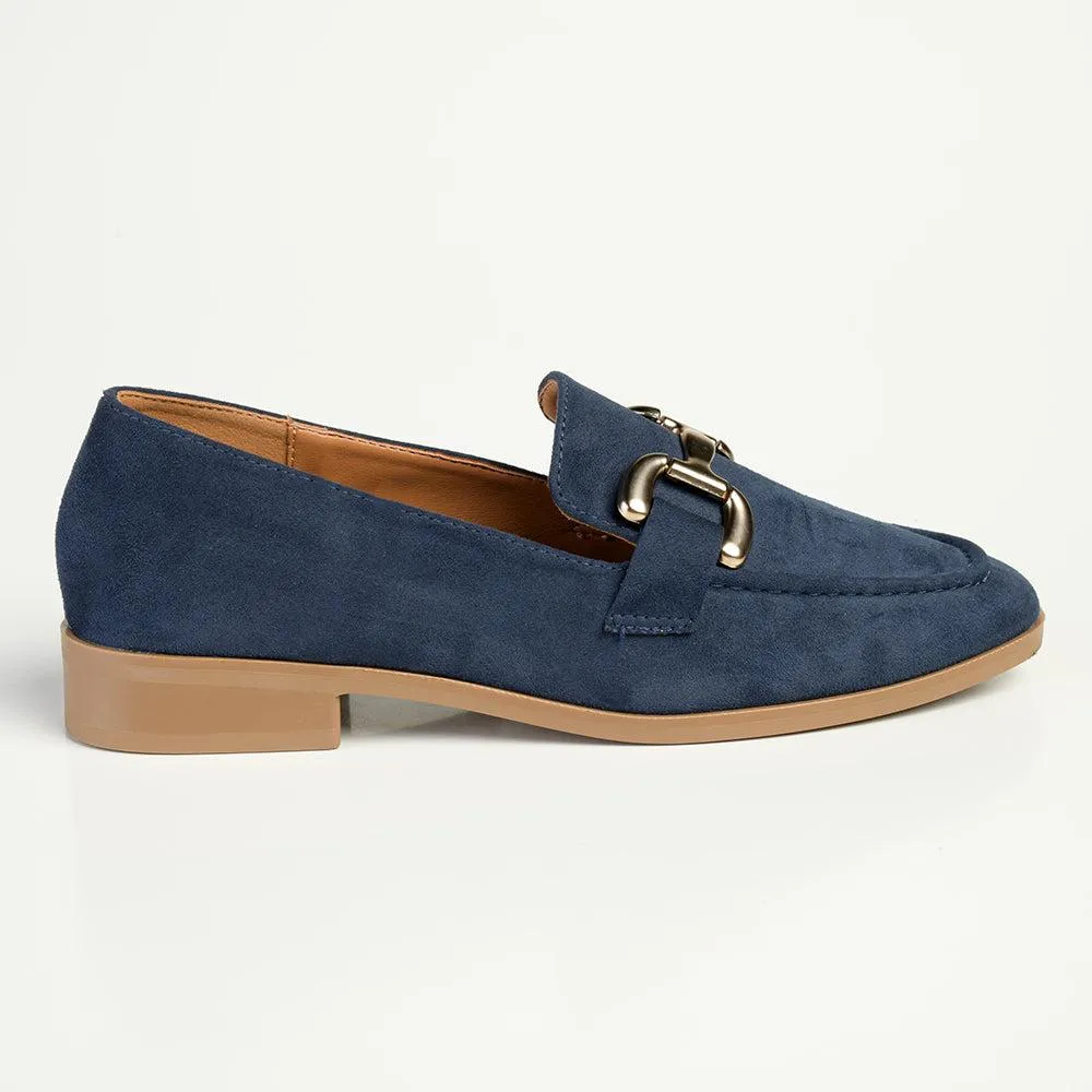 Madison Nola Loafer With Gold Metal Trim Detail - Navy