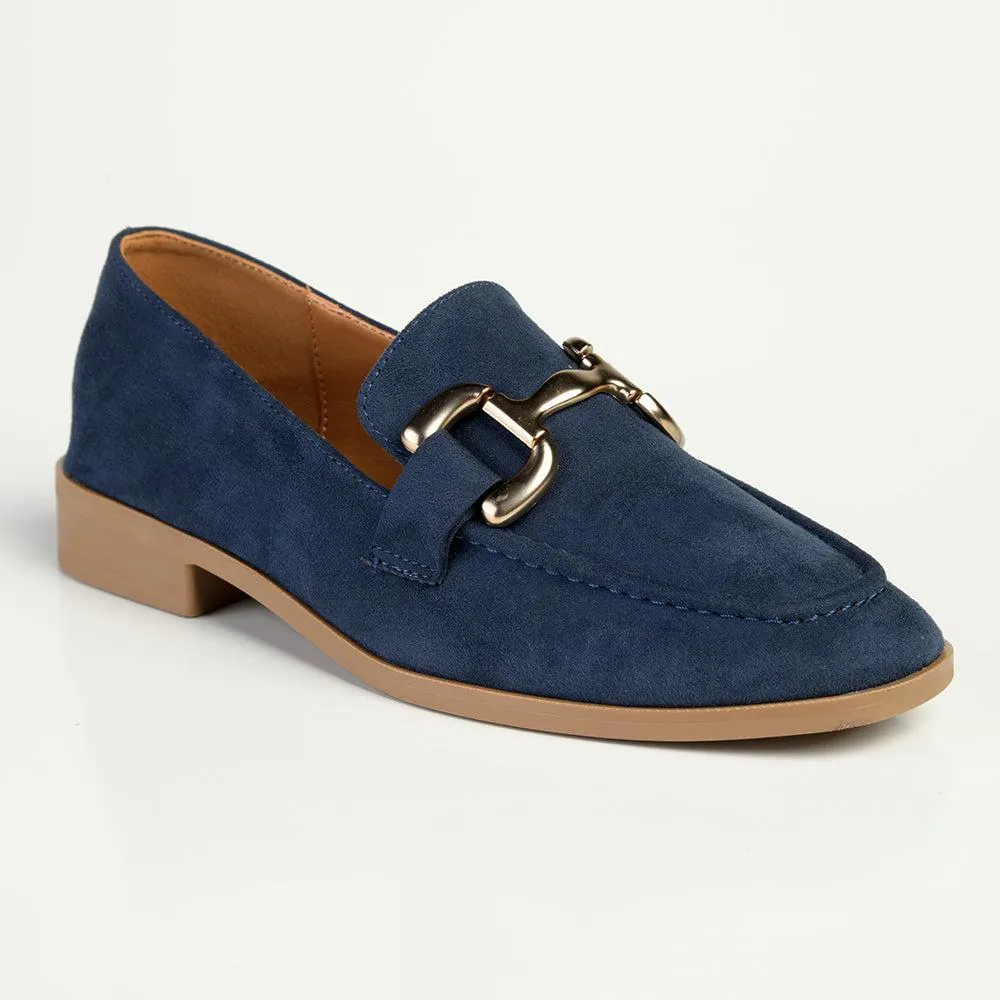 Madison Nola Loafer With Gold Metal Trim Detail - Navy