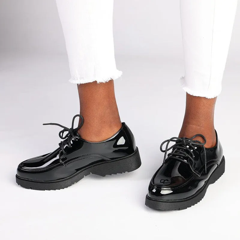 Madison Peggy Lace Up Boyfriend Shoe - Black