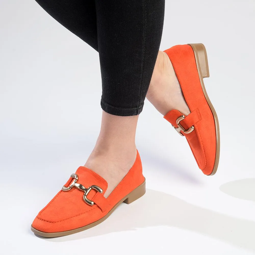 Madison Polly Loafer With Gold Metal Trim Detail - Orange