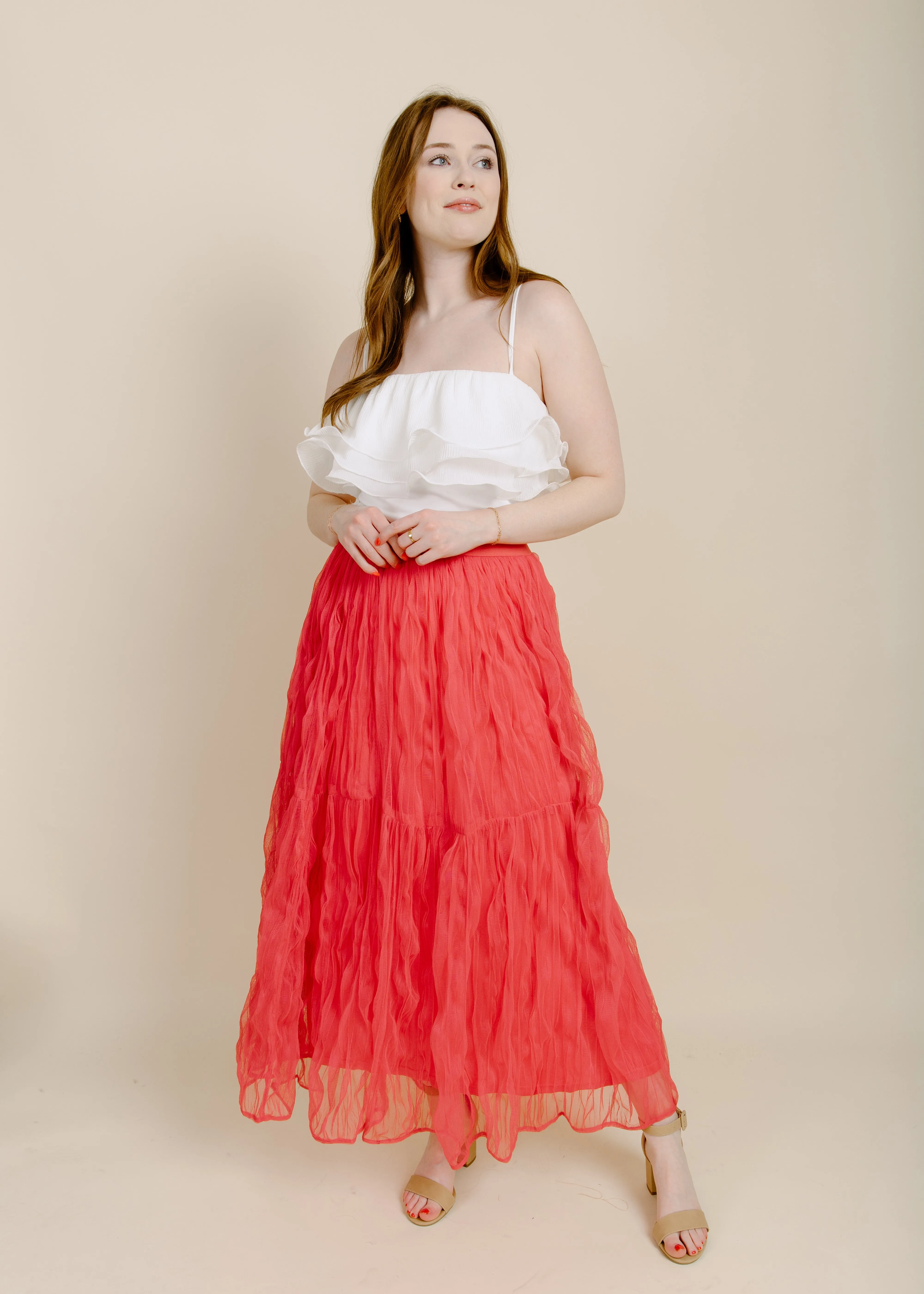 Mckenzie Coral Ruffle Maxi Skirt