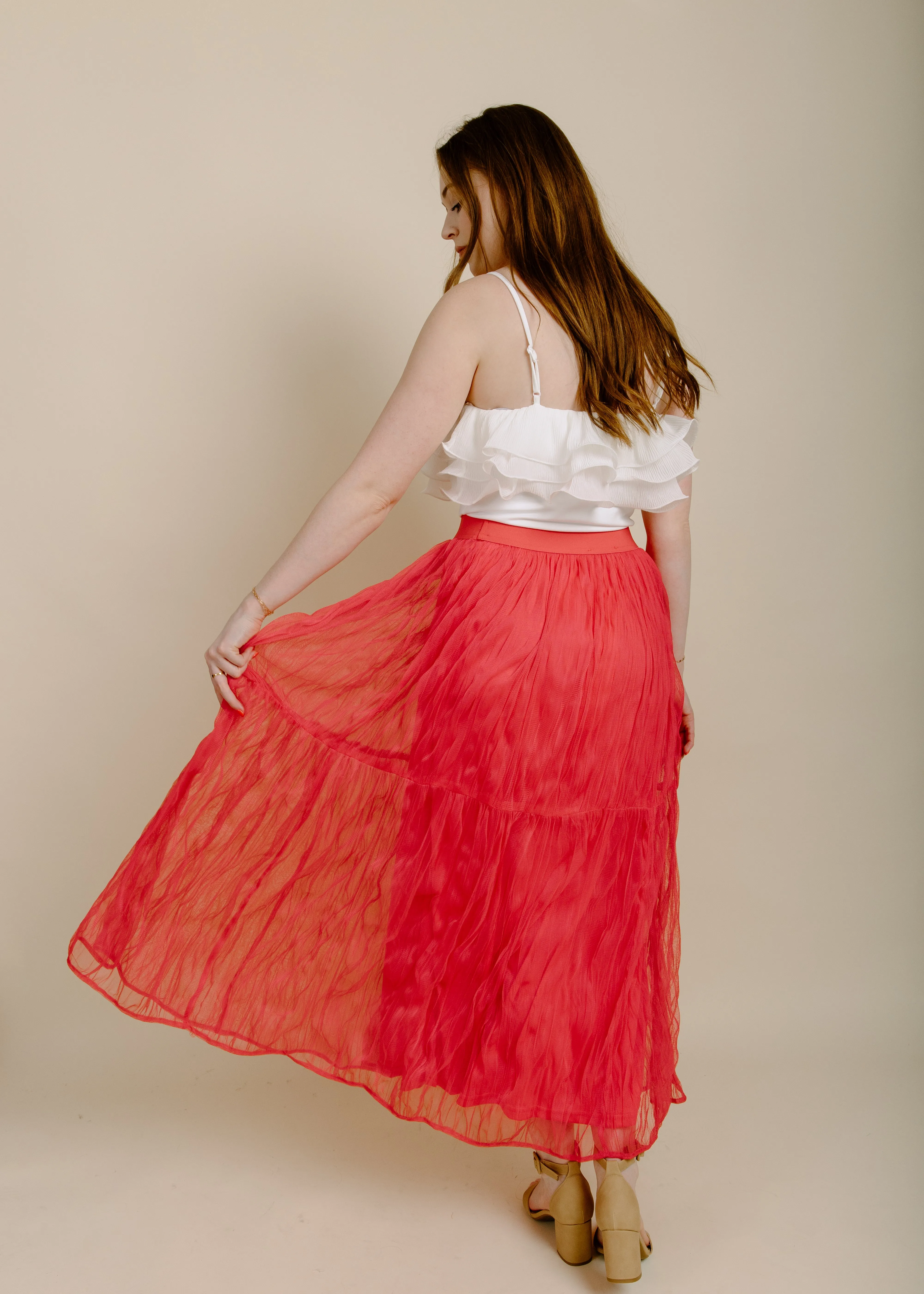 Mckenzie Coral Ruffle Maxi Skirt