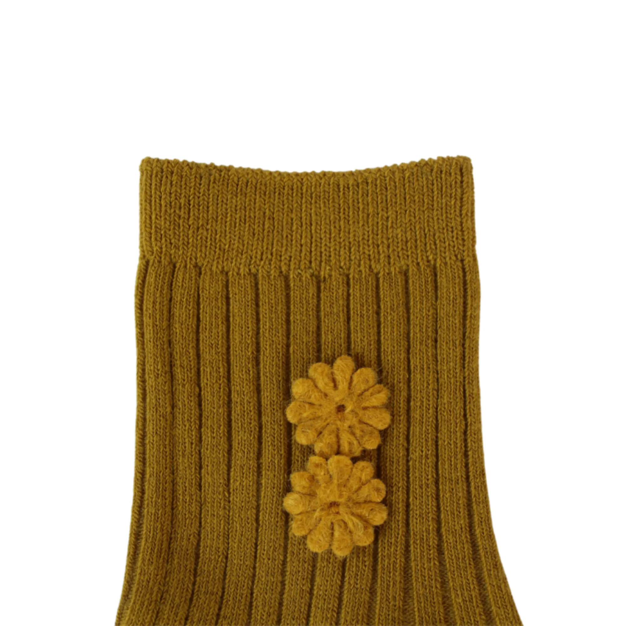 Mila Cotton Socks with Handcrafted flower  - Mustard