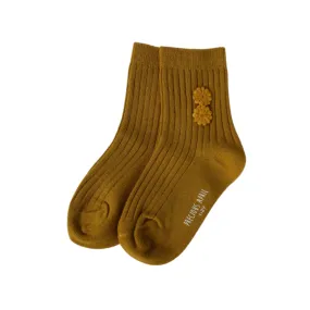 Mila Cotton Socks with Handcrafted flower  - Mustard