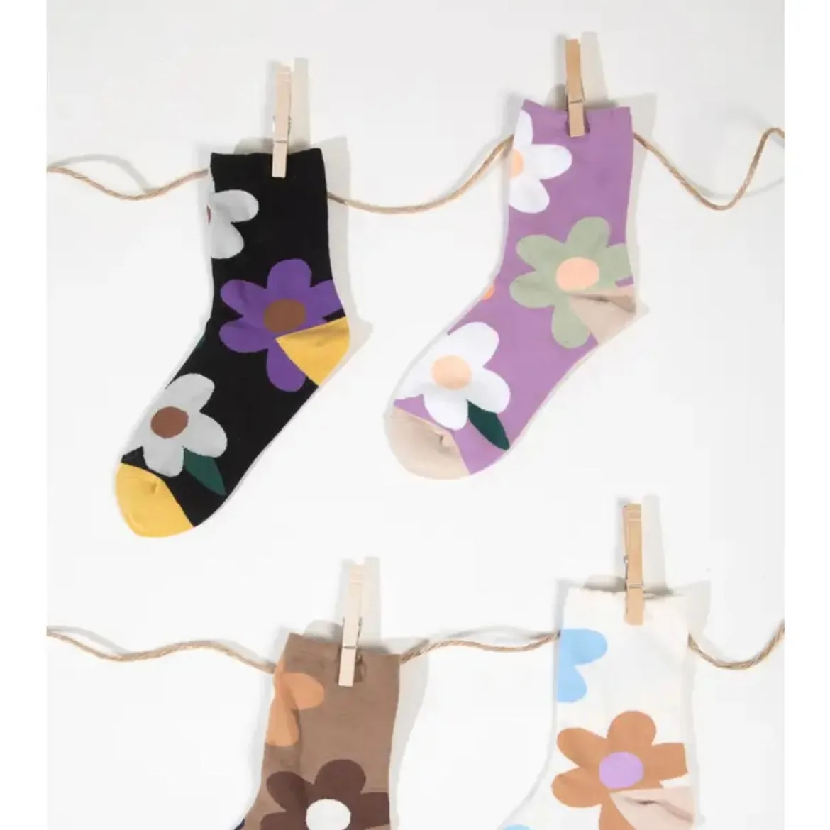 Multi Color Floral Print Socks - Black