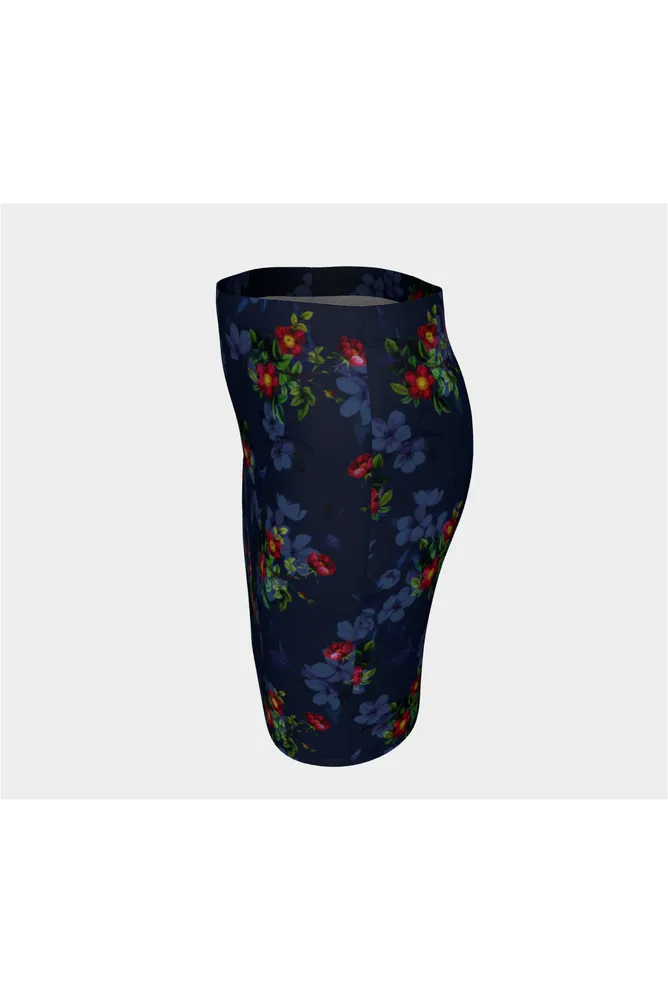 Navy Floral Fitted Skirt