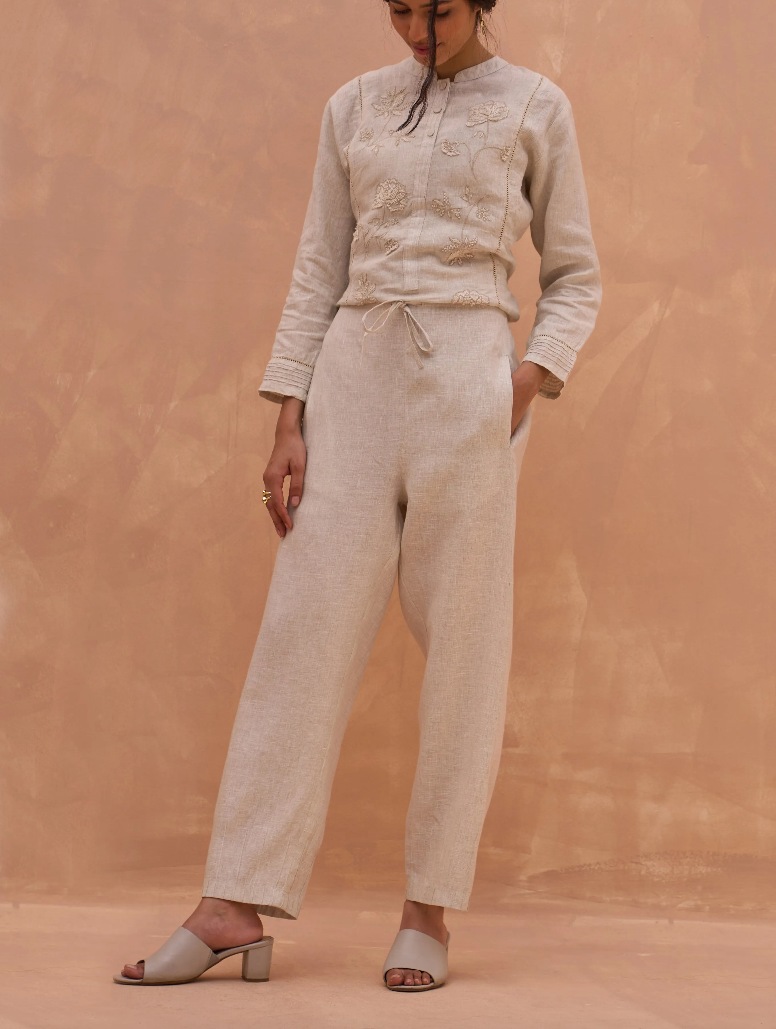 Nena Pintuck Linen Pant - Off White