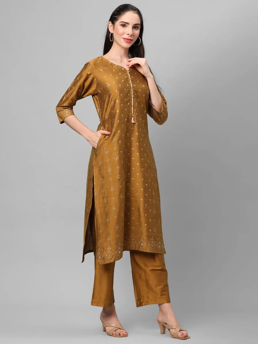 Olive Green Ornamental Printed Kurta With Comfort Pant