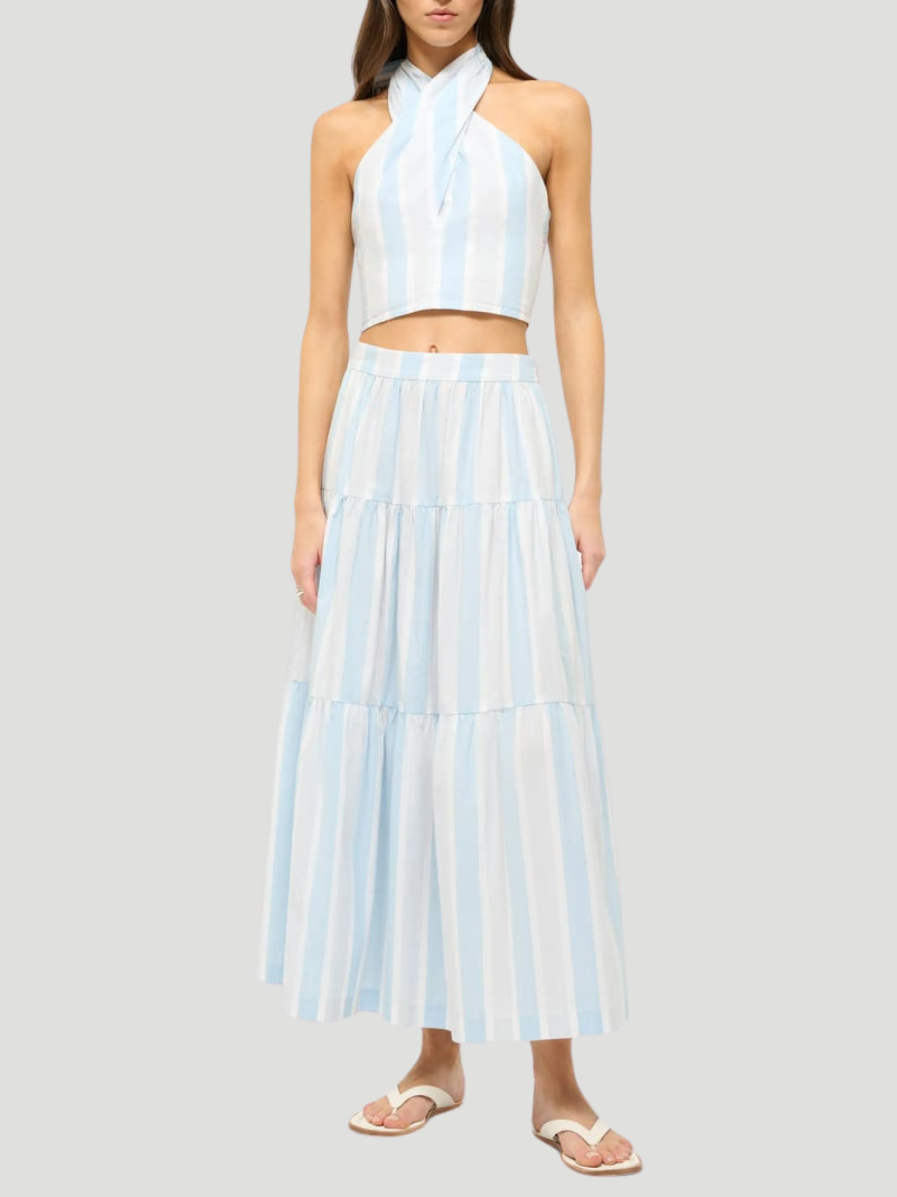 Sea Striped Cotton Maxi Skirt