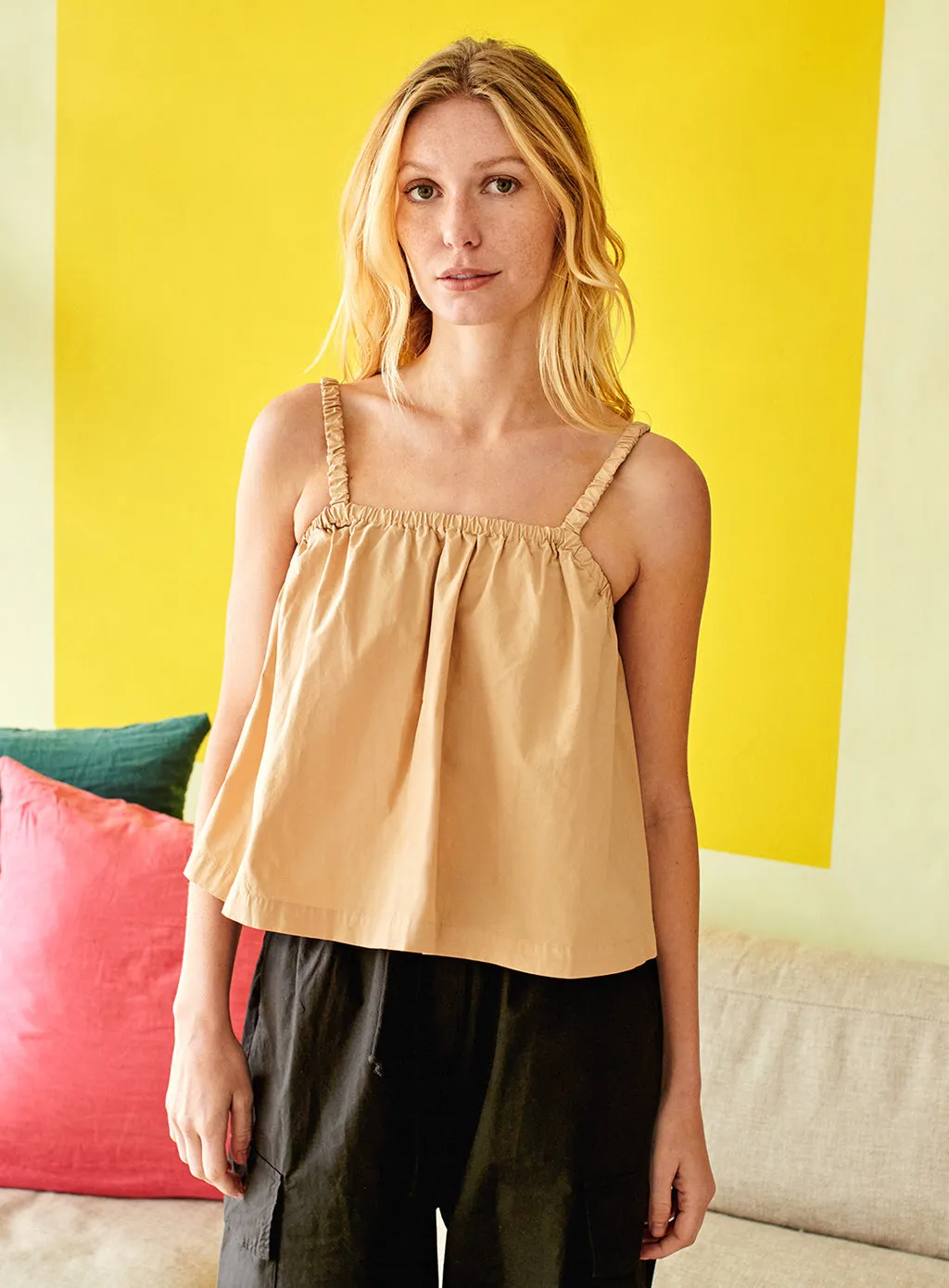 Structured Poplin Swing Top in Wheat