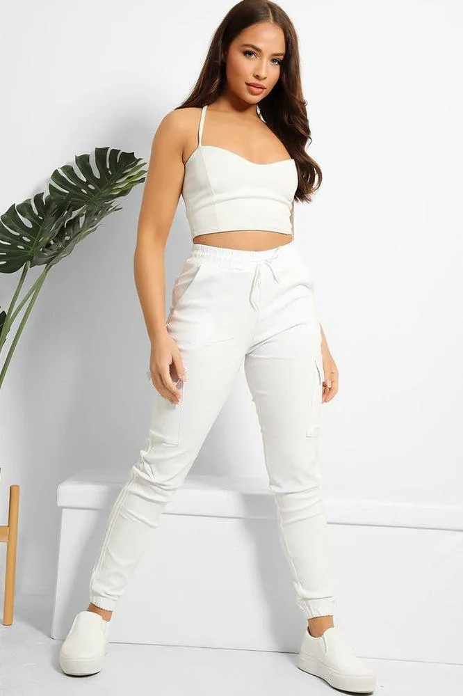 Twin White Stripe Summer Denim Cargo Trousers