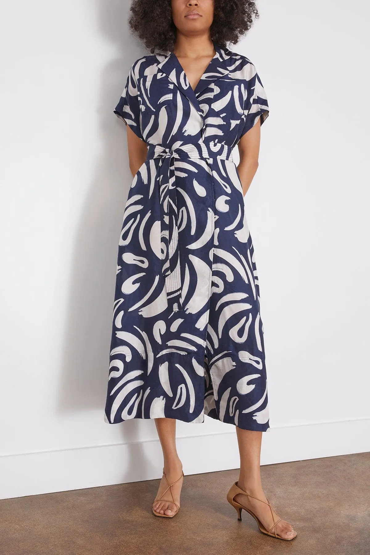 Vincenza Wrap Maxi in Navy Abstract Brushes