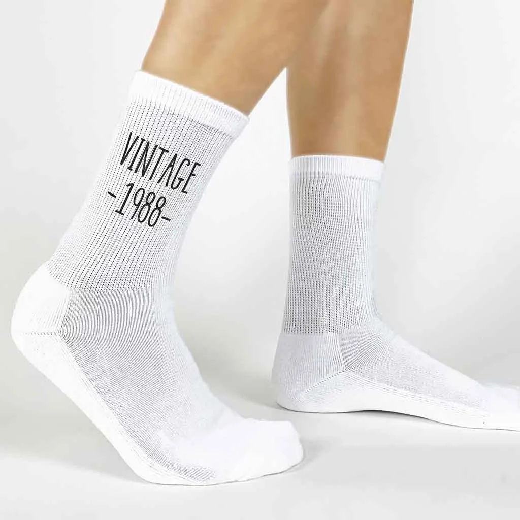 Vintage Birthday Socks for Him or Her with a Birthday Year