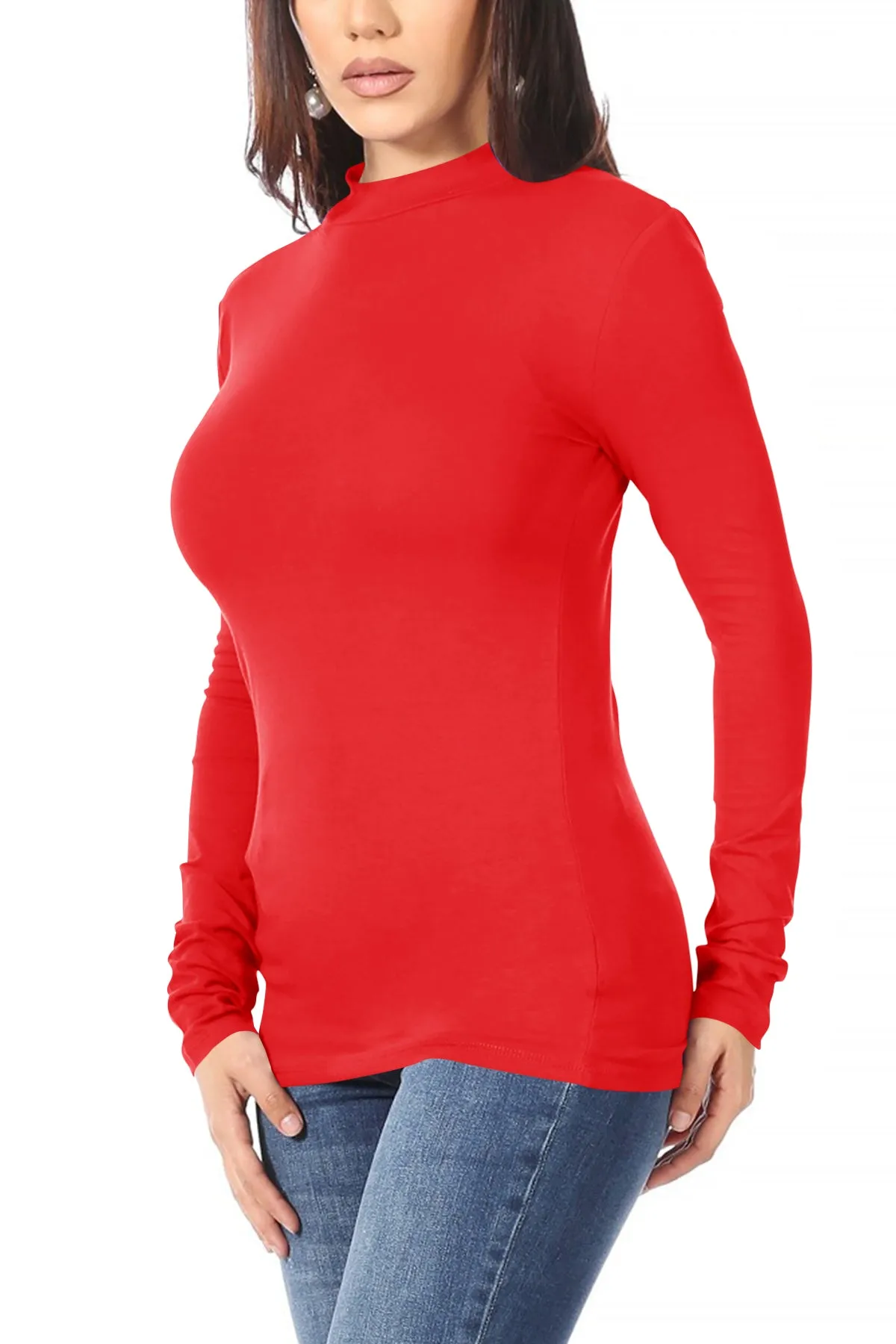 Women's Casual Solid Mock Neck Long Sleeve T-Shirt Top