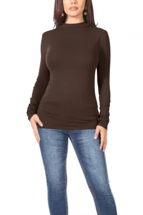 Women's Casual Solid Mock Neck Long Sleeve T-Shirt Top