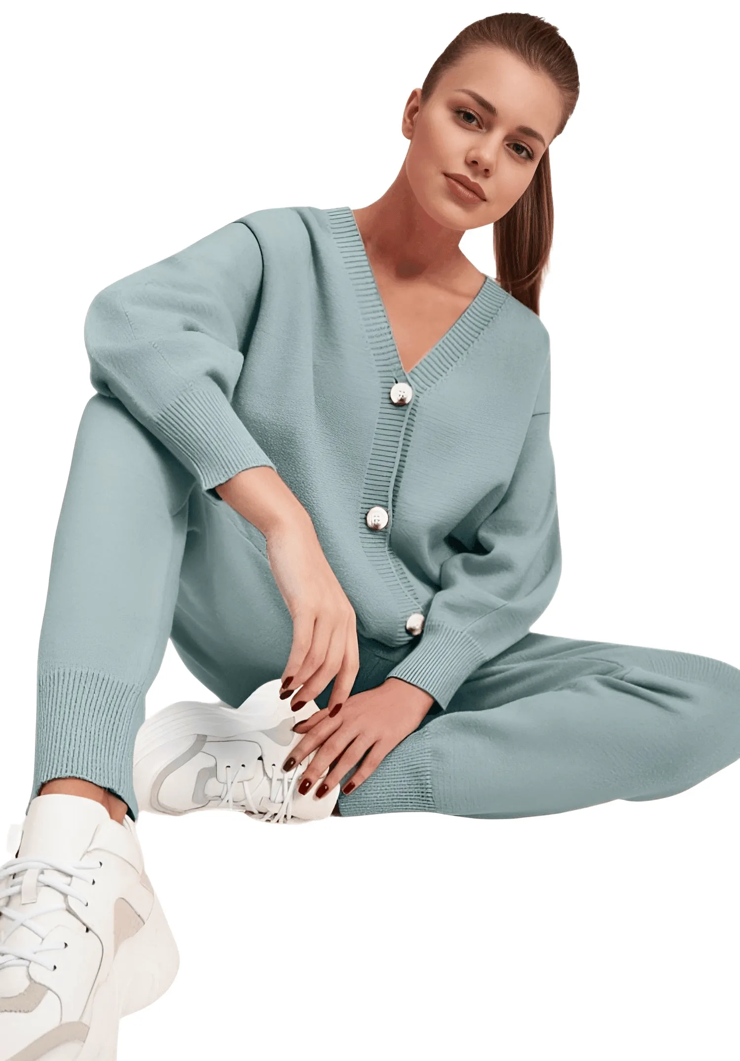 Women's Knitted 2 Piece Pant Suit Set